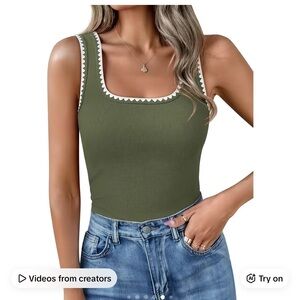 Women’s Olive Tank Top with White Trim NWT